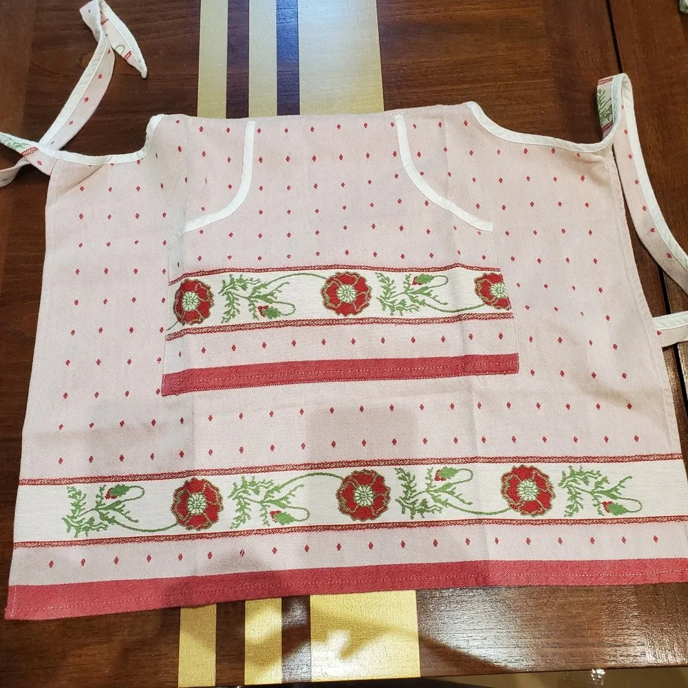 Elias House Holland Red Floral Dot Cotton Apron Baking‎ Kitchen French Country